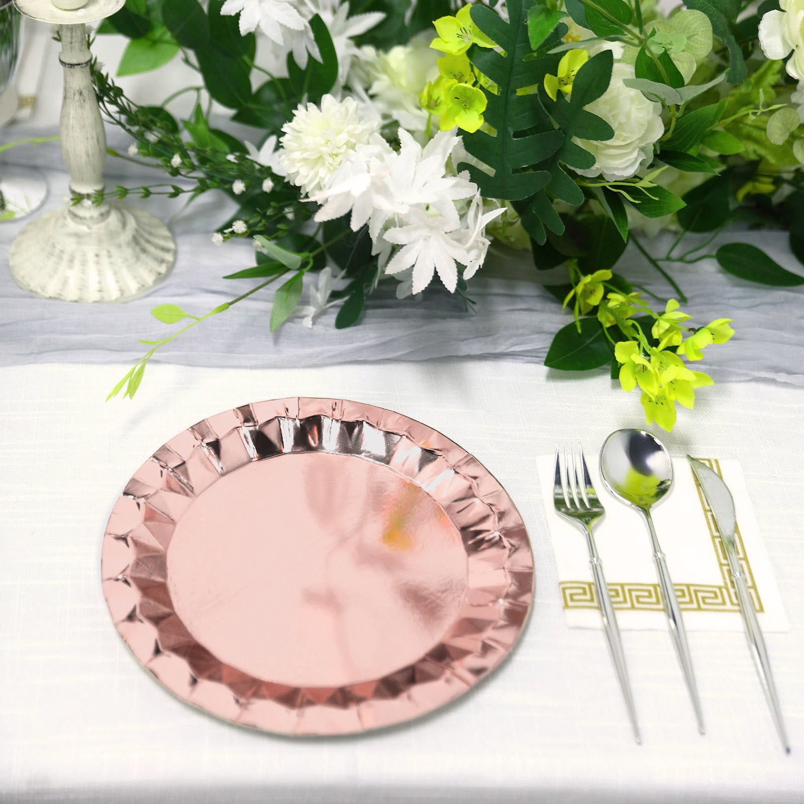 Efavormart 25 Pack | 9" Geometric Metallic Rose Gold Foil Dinner Paper ...