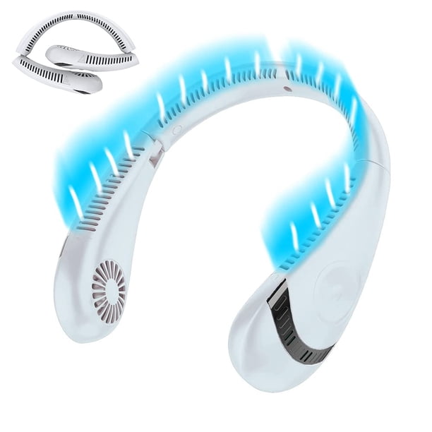 Ventilador de cuello portátil, ventilador de cuello plegable de 5000 mAh, ventilador de cuello portátil sin aspas, silencioso, sin aspas, ventilador de cuello colgante con enfriamiento de 360°, blanco