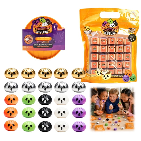 Halloween Clearance 25 Pack Extra Mini Squishy Dumplings, Mystery Surprise Squeeze Toys, Halloween Collectible Toys for Classroom Rewards, Goodie Bag Fillers & Kid Party Supplies Crazy Gifts for Fun