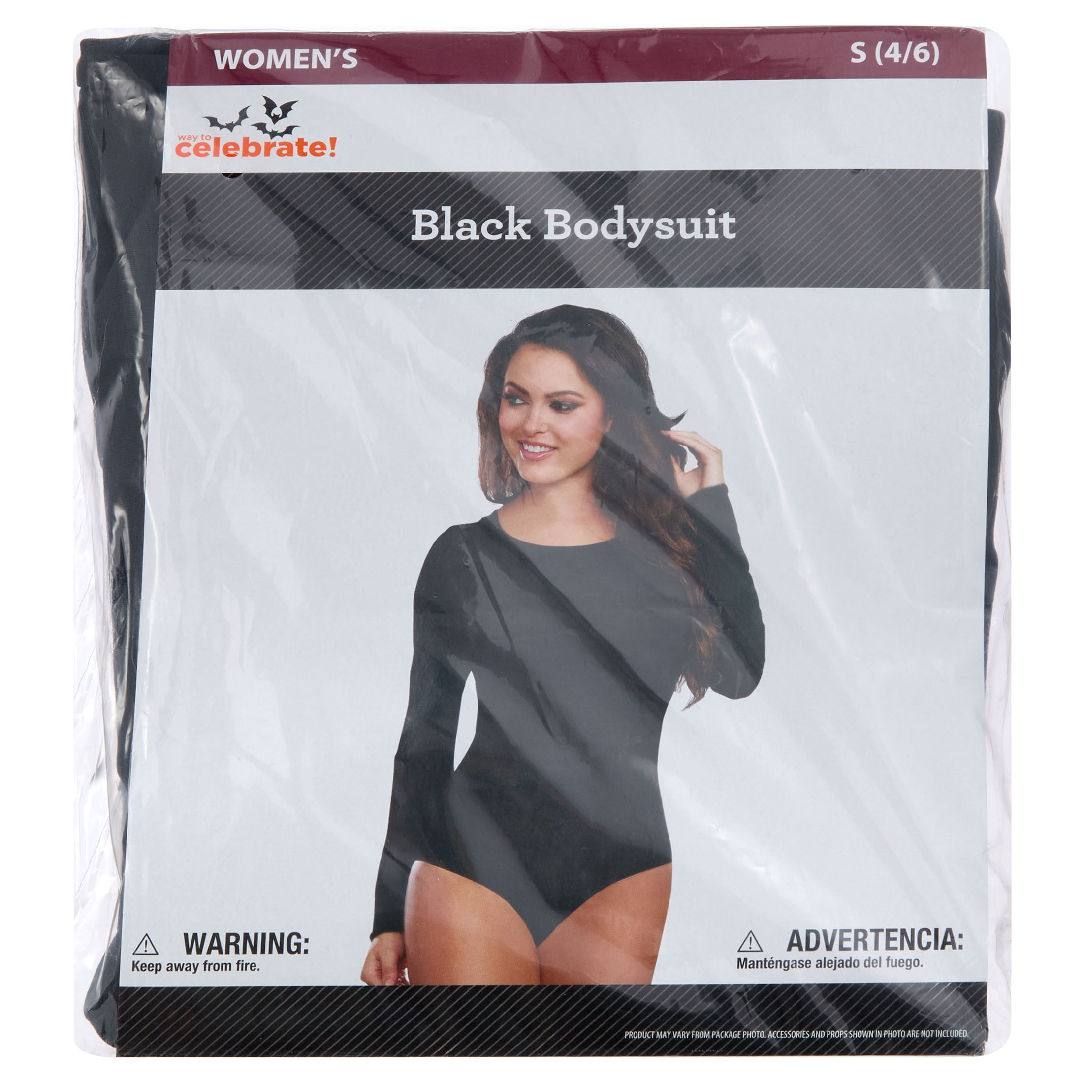 Long Sleeve Bodysuit Costume Accessory for Adults, Black, S (4/6), Halloween by Way To Celebrate