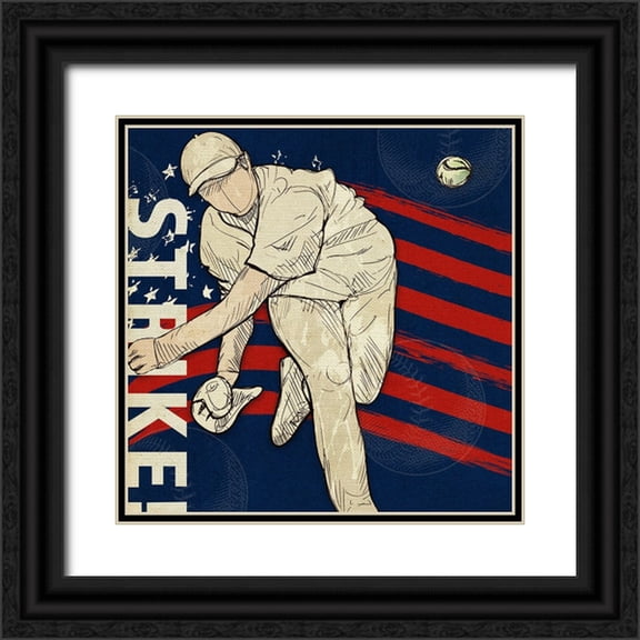 LightBoxJournal 12x12 Black Ornate Wood Framed with Double Matting Museum Art Print Titled - Vintage Baseball Sign 03