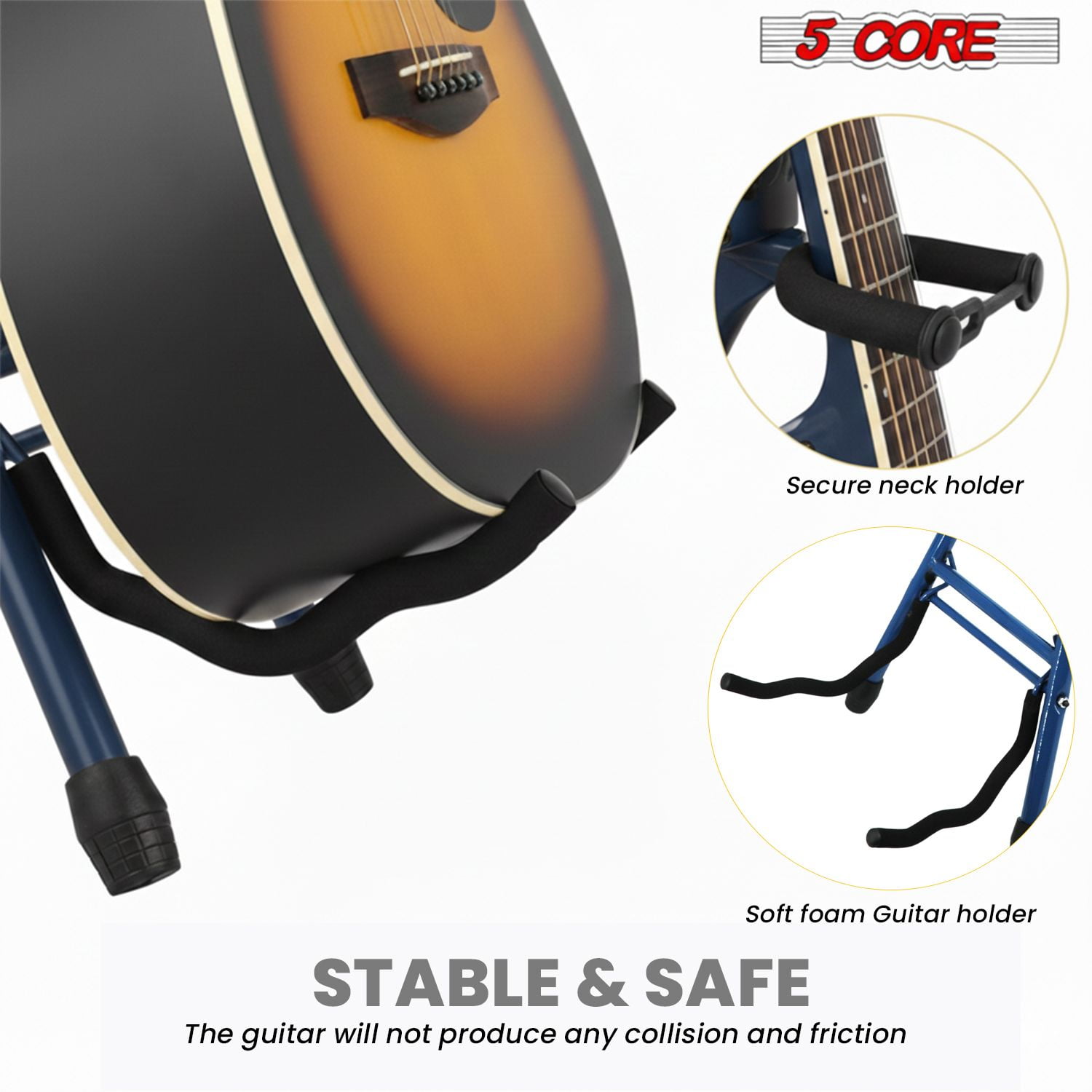 Guitar Stool with Built-in Neck Rest & Foot Rest, Foldable Padded Chair 3.15" Seat Heavy Duty 350 lb Capacity