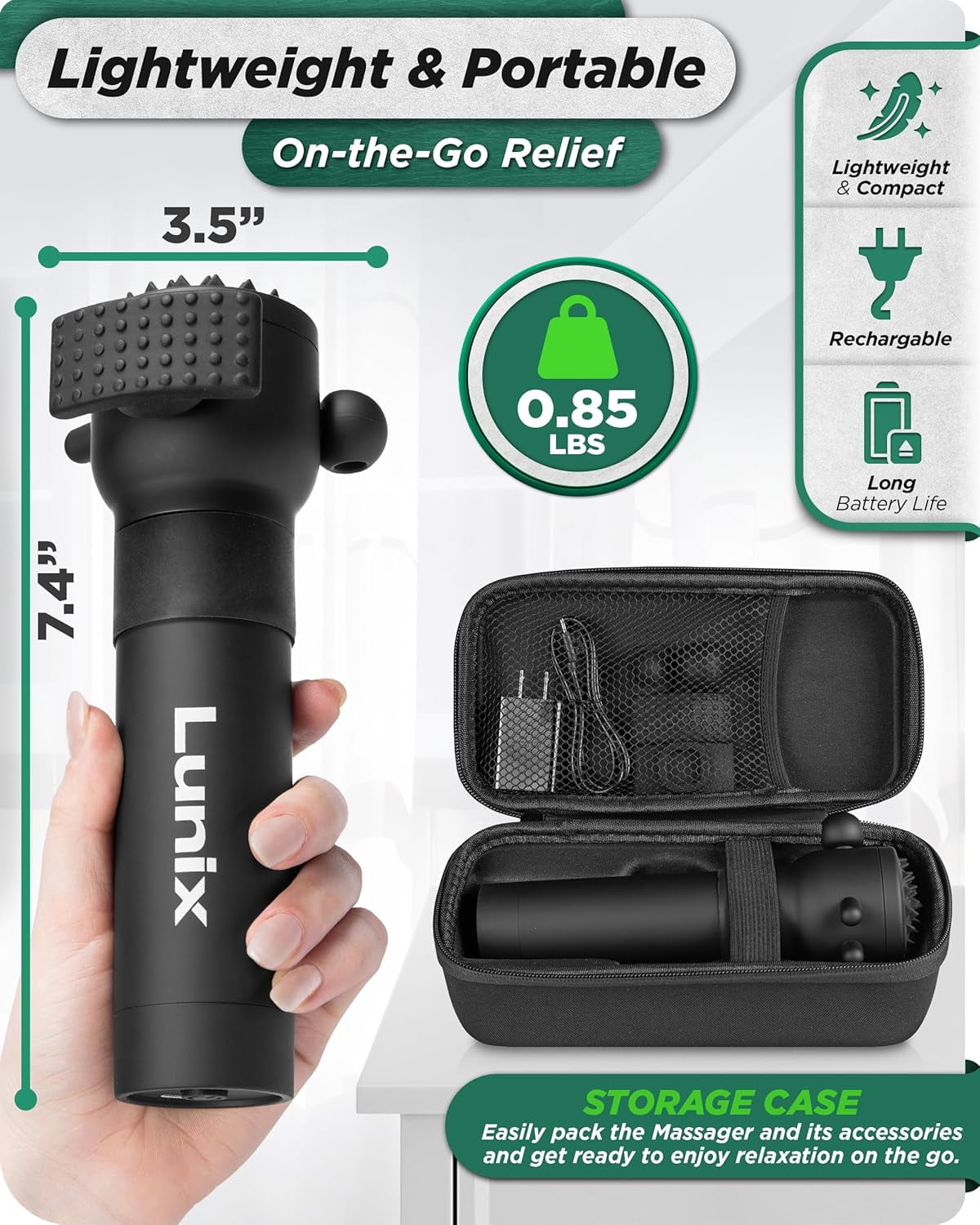 LX28 Premium Deep Tissue Massage Gun for Neck, Back &  with 7 Heads