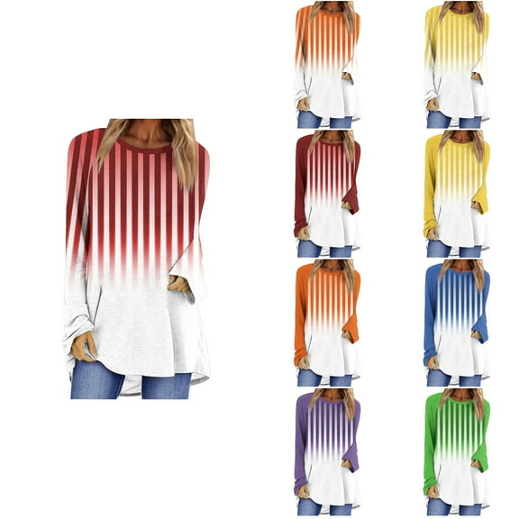 Ahuyic Womens Plus Size Top, Casual Long Sleeve Blouse For Autumns And Winter, Womens Casual Full Sleeve Round Neck Loose Blouse Solid Color Print T-Shirt