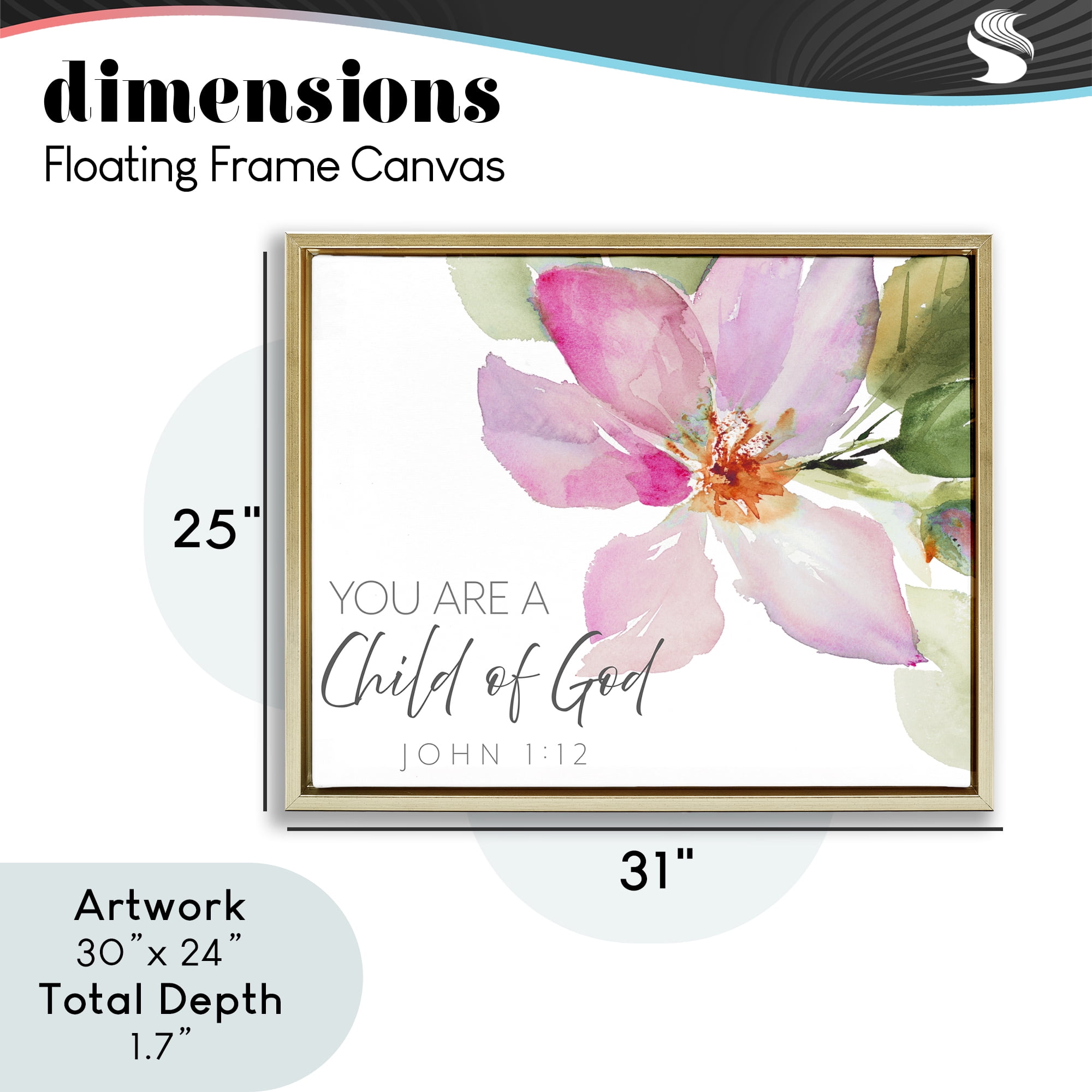 Stupell Industries Child Of God Pink Flower Gold Framed Floater Canvas Wall Art, design by Lanie Loreth
