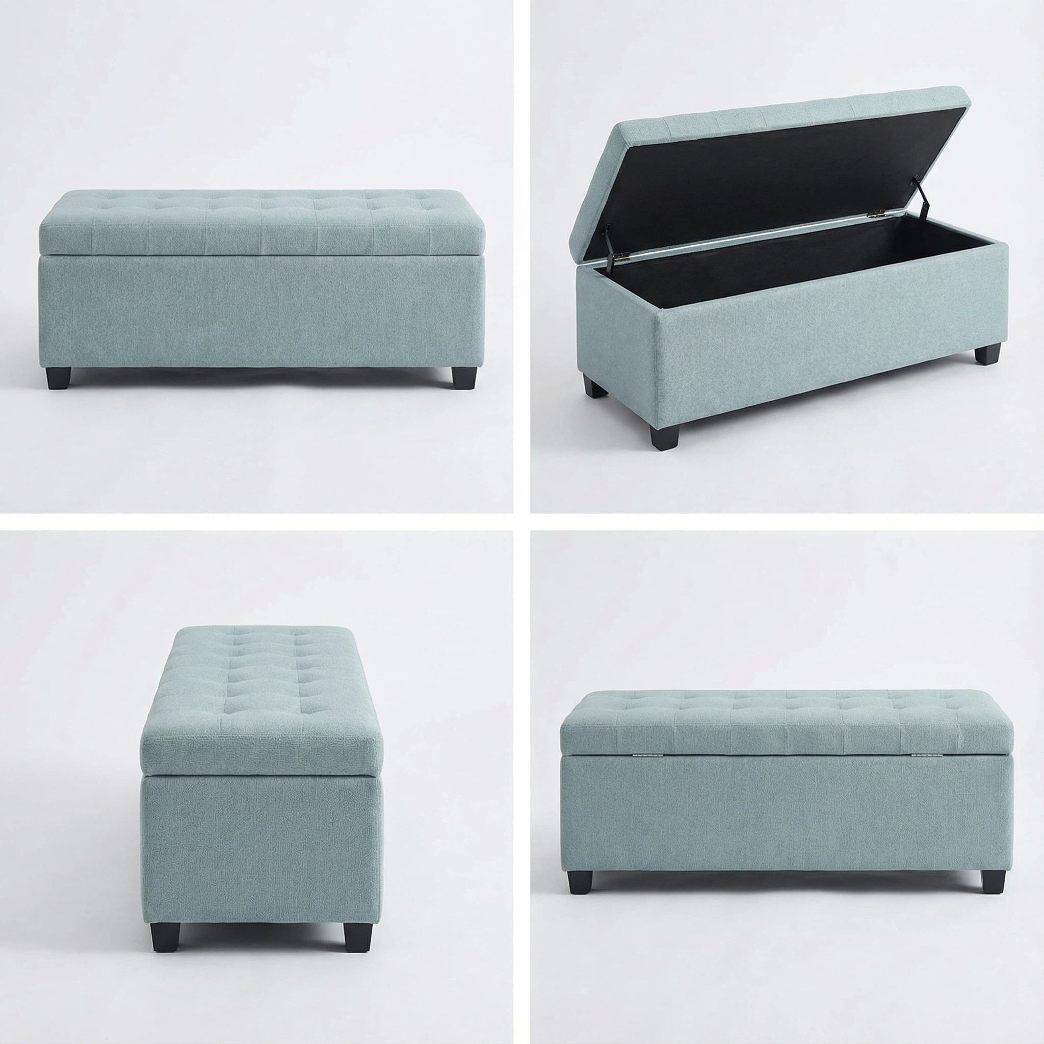 Storage Ottoman Bench, Tufted Ottoman, Bench with Safety Hinges and Wooden Legs, Solid Wood Frame for Bedroom, Living Room, Entryway, 49.75 Inch Wide, Baby Blue