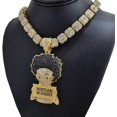 thumbnail image 2 of Hip Hop Jewelry Gold Plated Large HUEY HUSTLER Cubic Zirconia Charm Bling Pendant & 12mm 20" Iced Baguette Chain Necklace, 2 of 7