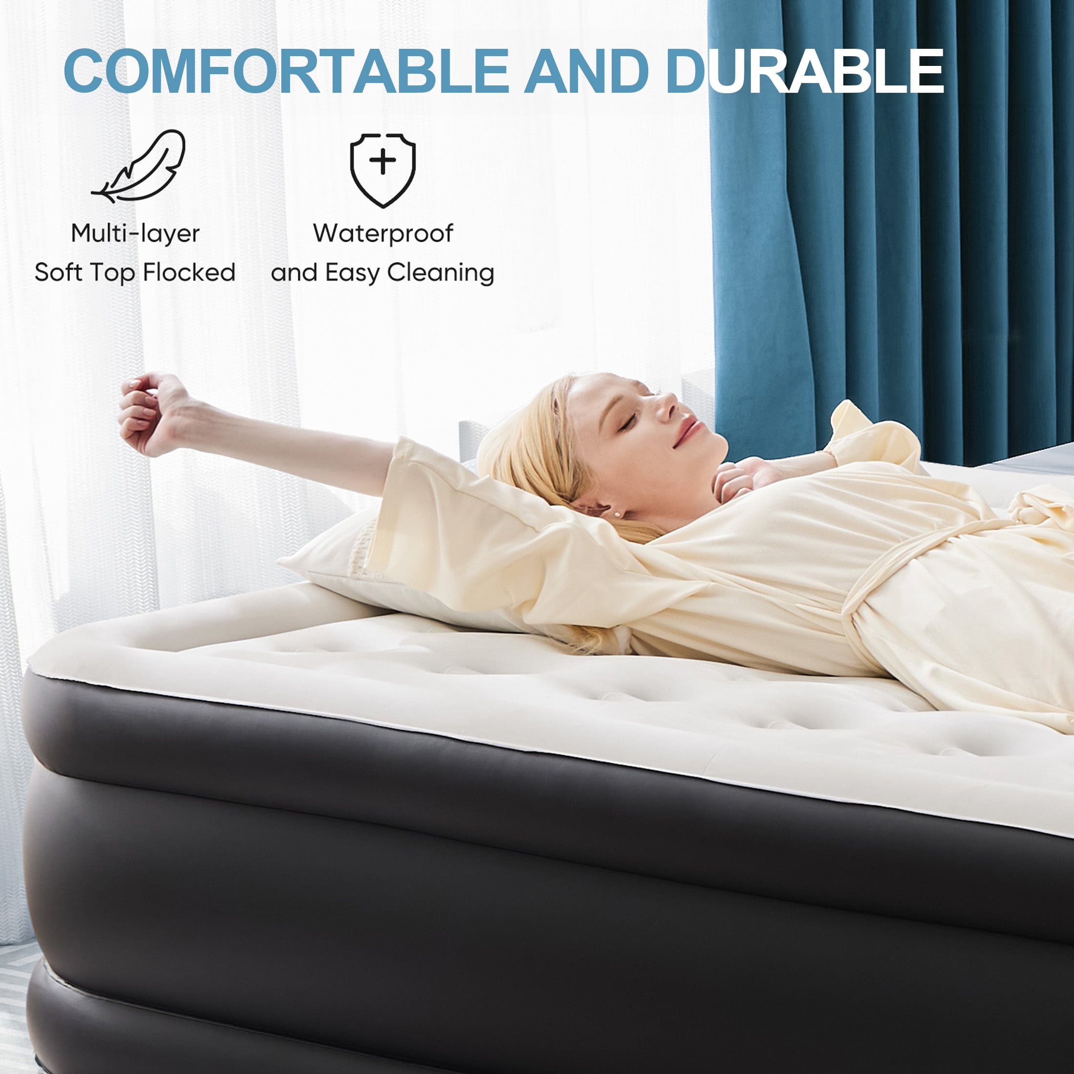 Aukfa 16" Twin Air Mattress with Built-in Pump, Inflatable Airbed for Camping, Travel, 660lbs