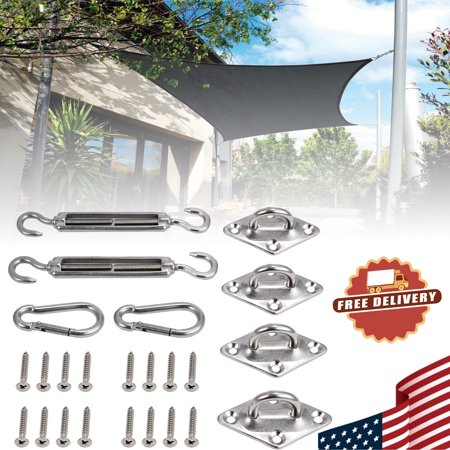 Shade Pole Kit ESYNIC 8Pcs Stainless Steel Sun Sail Shade Canopy Fixing Fittings Hardware Accessory Kit ()
