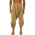 thumbnail image 4 of Mysszz Mens Cotton Linen Solid Color Pockets Elastic Waist Casual Cropped Pants, 4 of 4