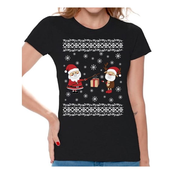 Santa Shirt for Women Christmas Tee for Her Merry Christmas T-Shirt Funny Santa's Reindeer T Shirts Santa's Gifts Stylish Deer Top Xmas Gifts Happy Holidays T Shirt Xmas 2020 Outfit