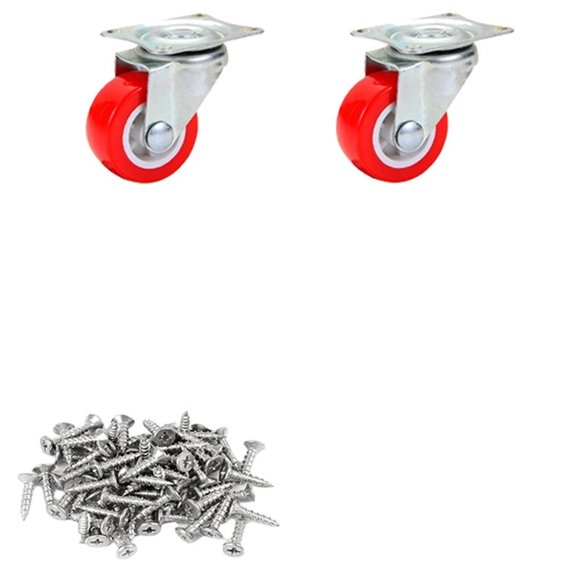 2 4 Quiet Small Casters, Universal Wheels, 1.97 "rotating Casters, Red Fixed Wheels, Single Wheel Rubber Baseball Heavy Duty ,Easy to Use