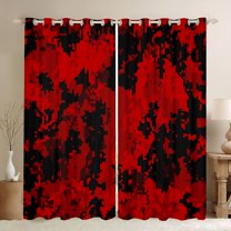 Homewish Geometric Pixel Checkered Curtains Pack of 2 (42x84 Each),Abstract Camouflage Curtains Blackout,Red Black Bedroom Curtains For Men Women,Luxury Bedroom Decor