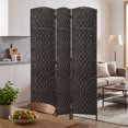 thumbnail image 6 of HOMCOM Room Divider, 3 Panel Folding Privacy Screen, 70.9" Tall Portable Wicker Weave Partition Wall Divider for Bedroom, Home Office, Coffee, 6 of 9