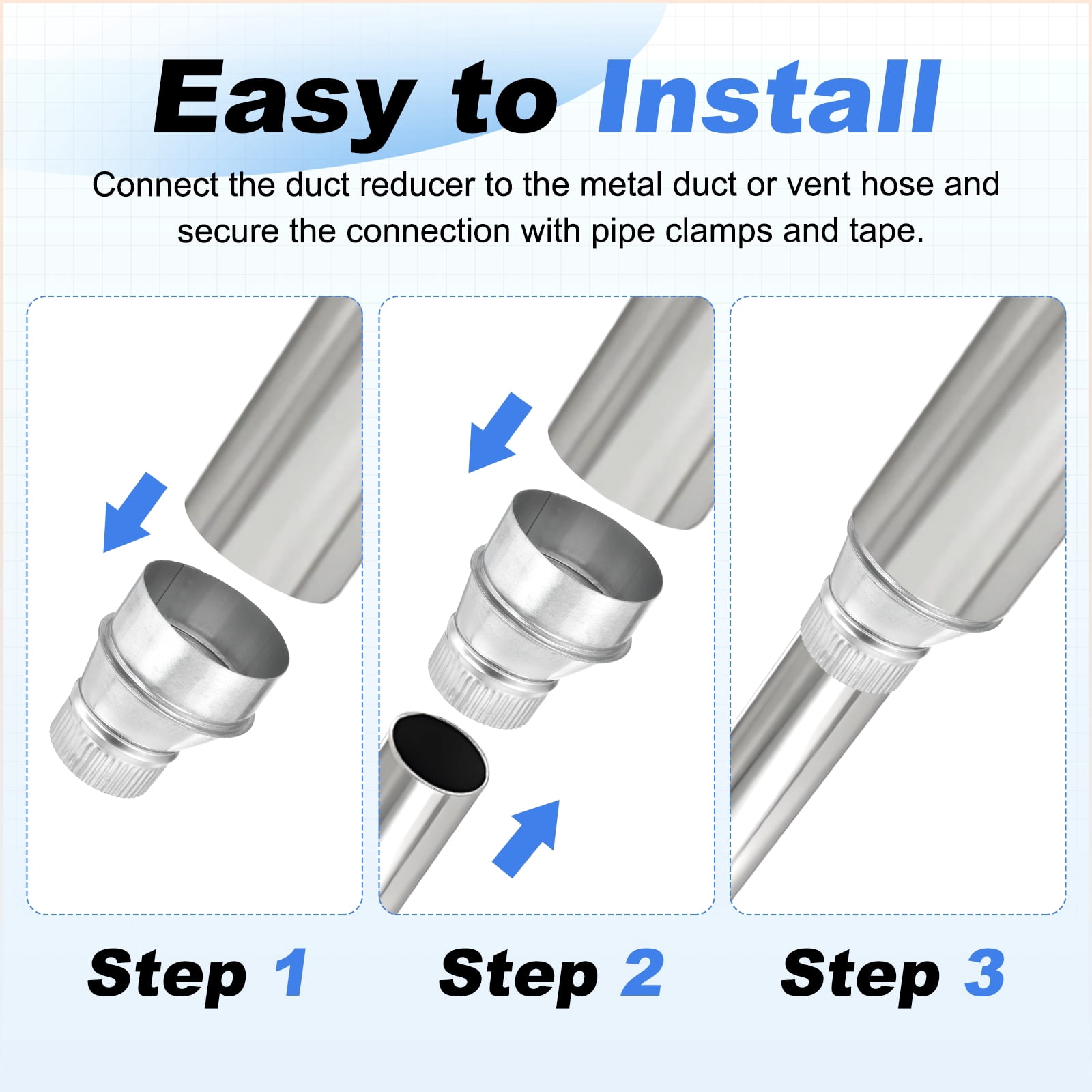 Uxcell 2 Pcs Eccentric Duct Reducer (7" to 4" ) - Galvanized Steel Crimped End Ducting Connector Increaser Round Air Duct Adapter Pipe Vent Inline Fitting for HVAC Ventilation, Silver