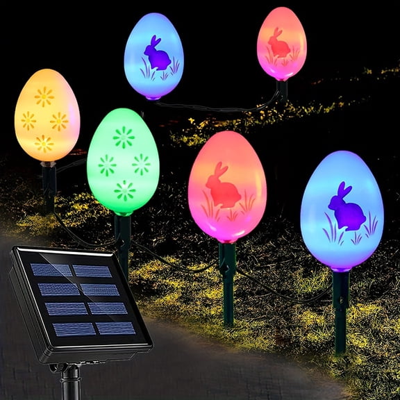 Pekkaxy Outdoor Solar Easter Egg LED String Lights, Waterproof Garden Lawn Patio Decoration, 8 Modes Colorful Bunny Lights, Energy-Saving Romantic Lighting