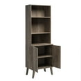 thumbnail image 4 of Prepac Milo Mid-Century Modern Tall Bookcase with Adjustable Shelves, Two Doors, and Brushed Brass-Finished Knobs, Drifted Gray, 4 of 12
