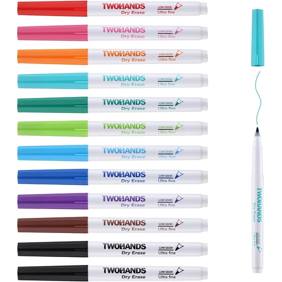 Dry Erase Markers Ultra Fine Tip,Extra Fine Point 0.7mm,Low Odor,11 Assorted Colors,Whiteboard Markers for Office,Home or Planning Whiteboard,12 Count,20581