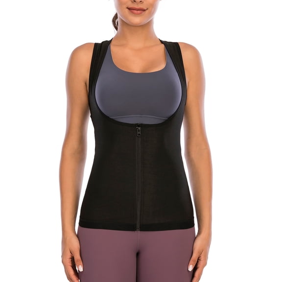 Pukitry Women Plus Size Sauna Sweat Vest Waist Trainer Vest Underbust Corset Body Shaper Sauna Suit Pukitry Top with Zipper for Weight Loss Workout Shirt