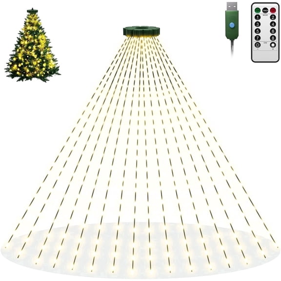 6.6FT 400 LED USB Christmas Tree Lights with Remote and Timer, Dimmable Waterproof Twinkle String Lights 8 Modes for 5-7FT Tree Indoor Outdoor, Warm White