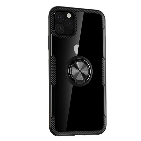 For iPhone 11 Pro Max Black Clear Case Cover With Magnetic Ring Holder / Stand