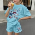 thumbnail image 5 of BFHHYA Girls 4th of July Sets 2-Piece Outfit Bow Print Short Sleeve Shirts Elastic Waist Shorts Youth Casual Loose Set 3-15 Years, 5 of 5