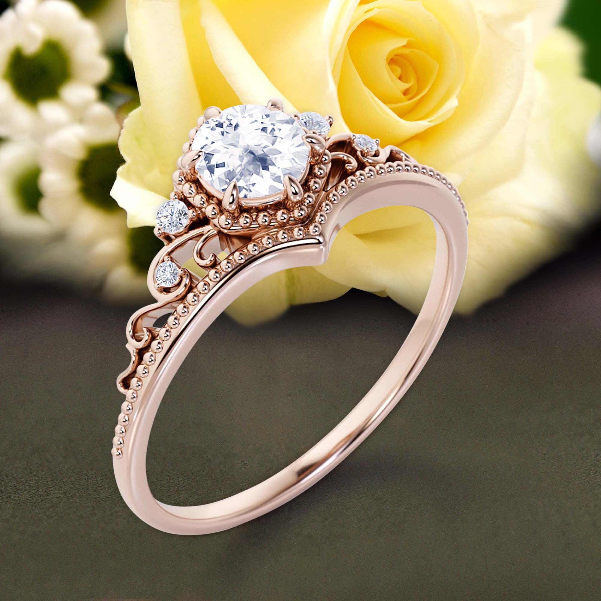 Buy Ruby Engagement Ring Crown Wedding Ring Princess Tiara Ring Diamond  Wedding Band Full Eternity Queen Ring Beaded Bridal Set 14K Yellow Gold  Online in India - Etsy