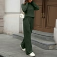 thumbnail image 5 of AINIYS Women's 2 Piece Outfits Sweater Set Wide Leg Pants High Neck Pullover Solid Color Sweater Sweatsuit Loungewear Fall Clothes Army Green S, 5 of 8