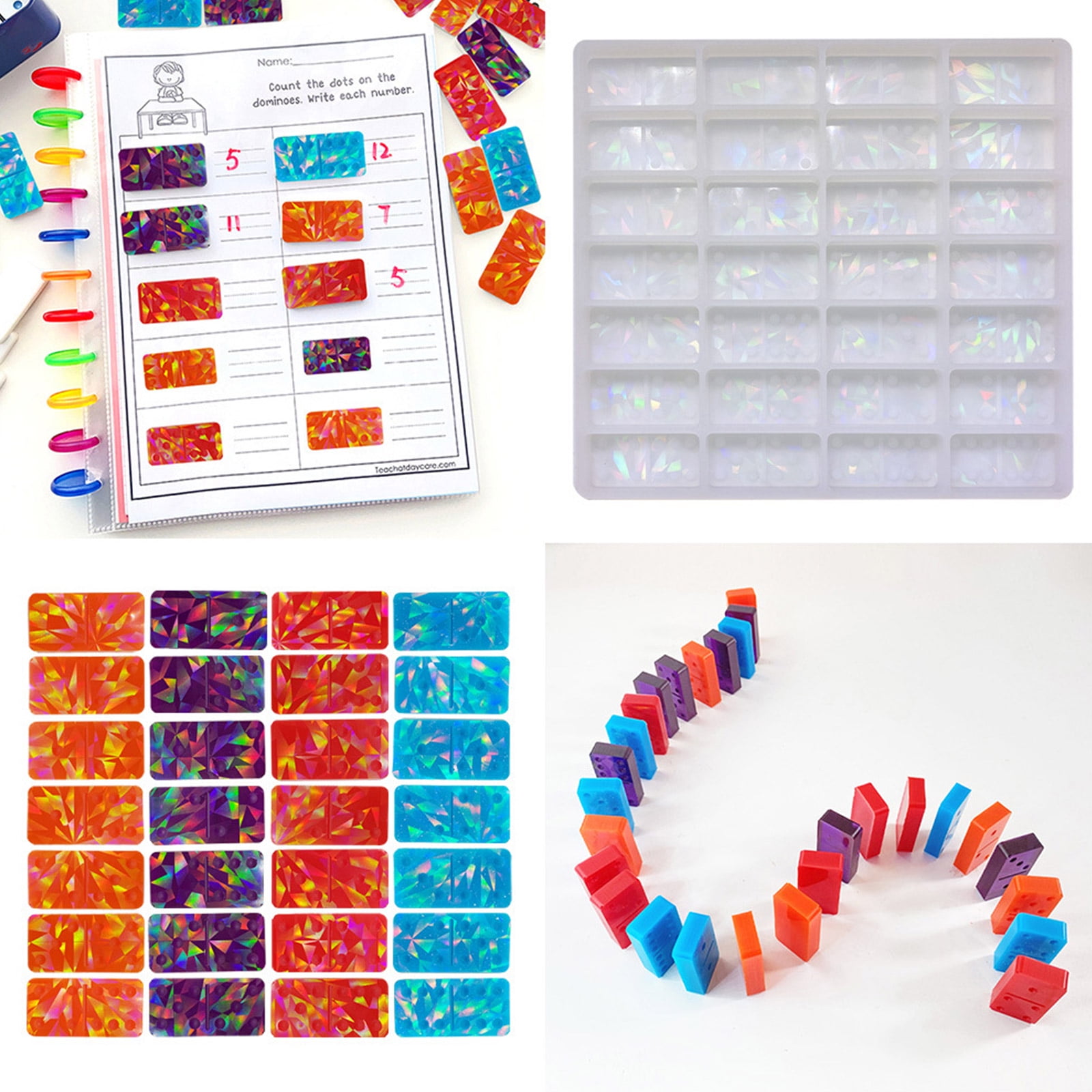COMEET Resin Pattern,Light and Shadows Epoxy Resin Molds Holographics Dominos Game Silicone Molds for Ornaments Resin Art