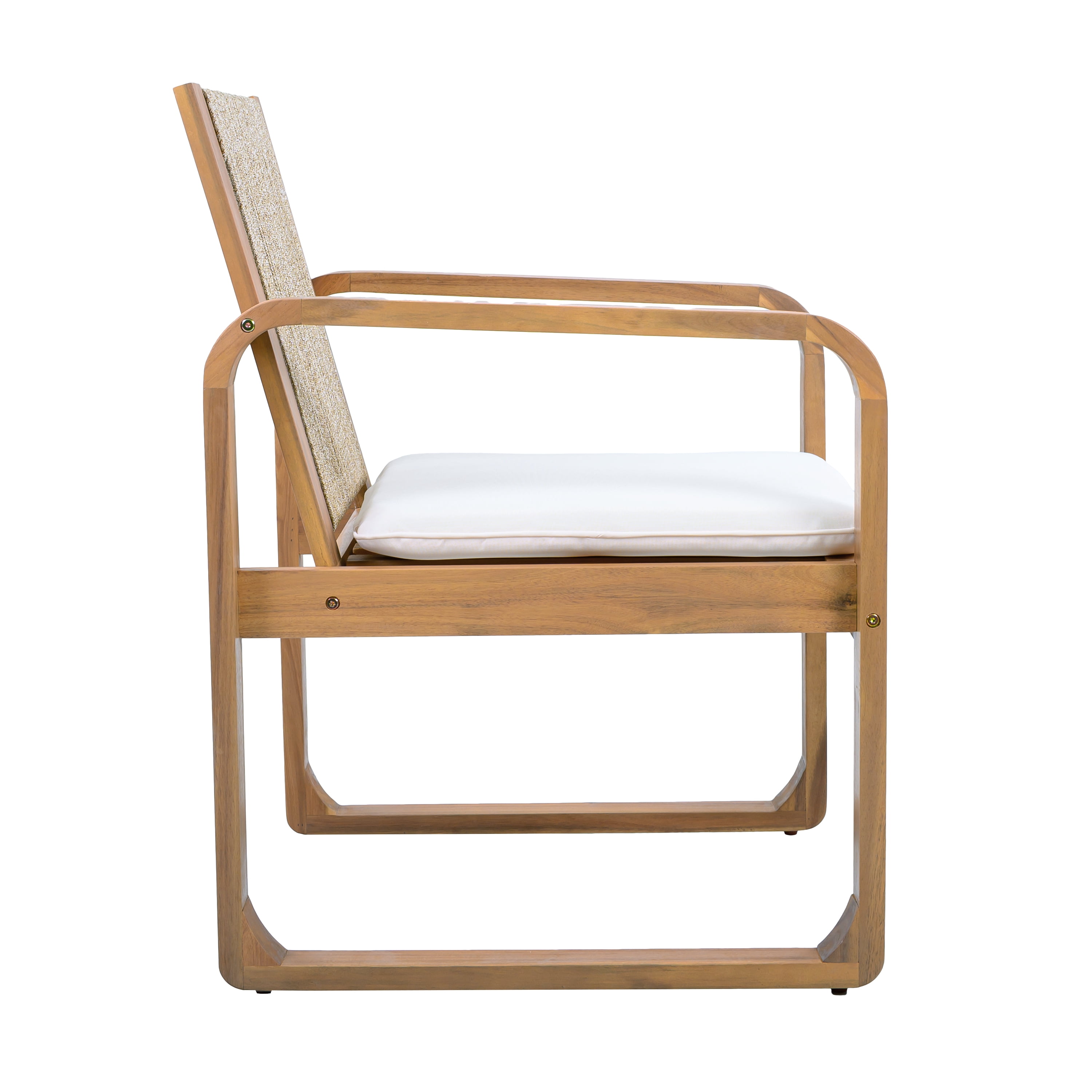 Outdoor Dining Chair Set of 2 with Acacia Wood and Multi Brown Rope Back, Patio Chairs with Beige Cushion and 400 lb Capacity, Light Teak