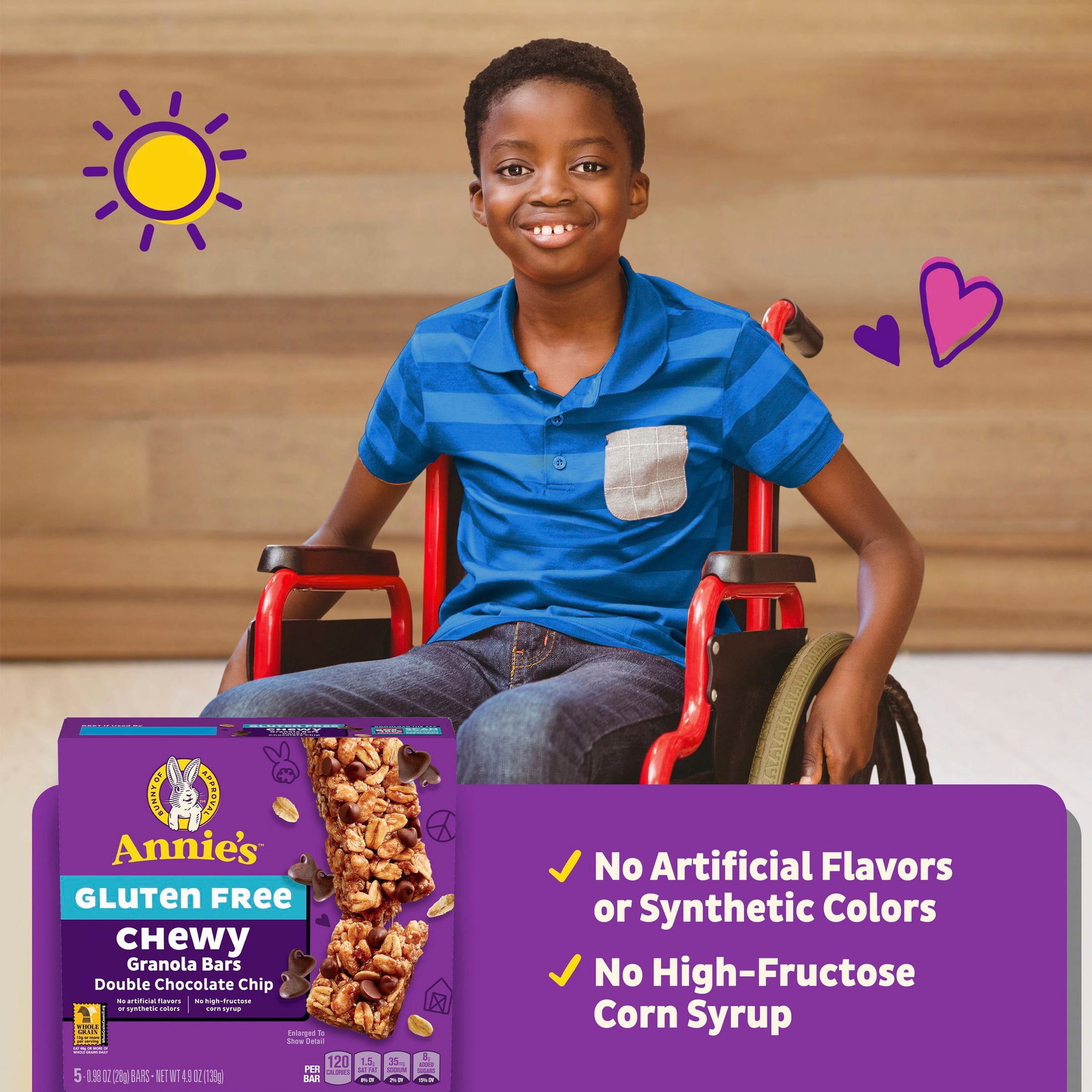 (3 pack) Annie's Gluten Free Chewy Granola Bars, Double Chocolate Chip, 5 Bars, 4.9 oz