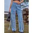 thumbnail image 6 of Gupgi Women Retro Cargo Jeans Elastic Rise Straight Leg Loose Denim Pants with Pockets S/M/L/XL, 6 of 9