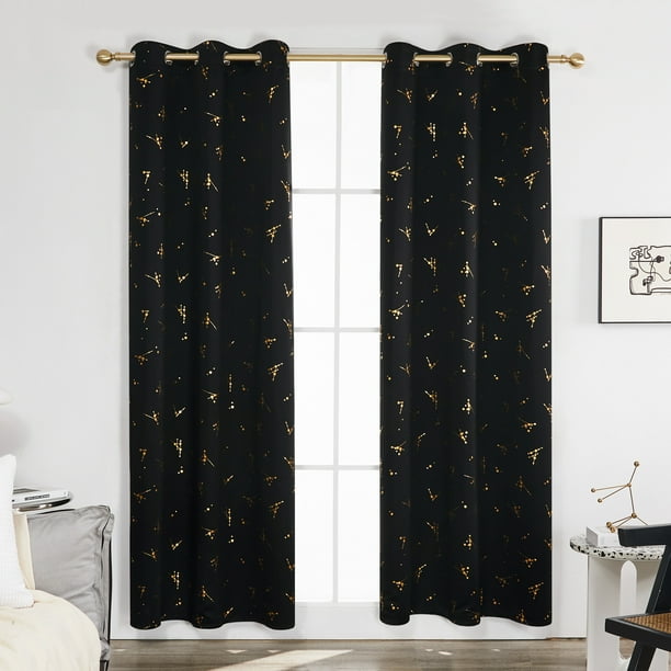 Deconovo Extra Long Grommet Blackout Curtains, Constellation Pattern