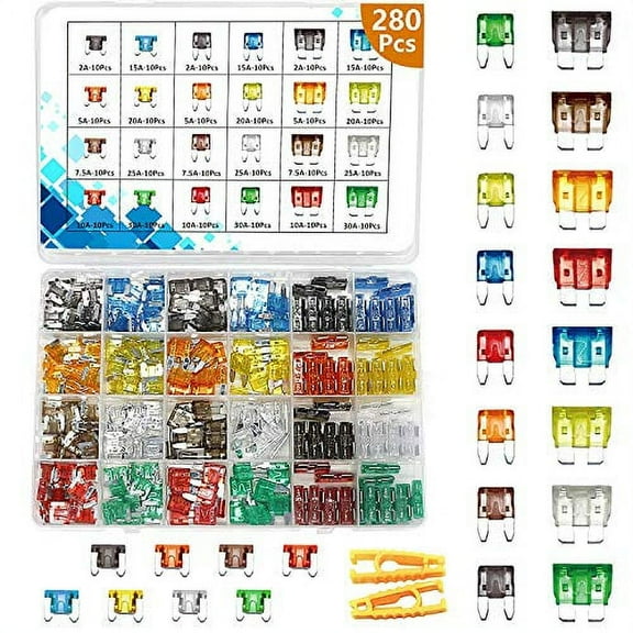 Vrupin Car Fuses Kit, 282 Pcs, Blade-Type, Standard & Mini, 2A-30A, for Car/RV/Truck/Motorcycle