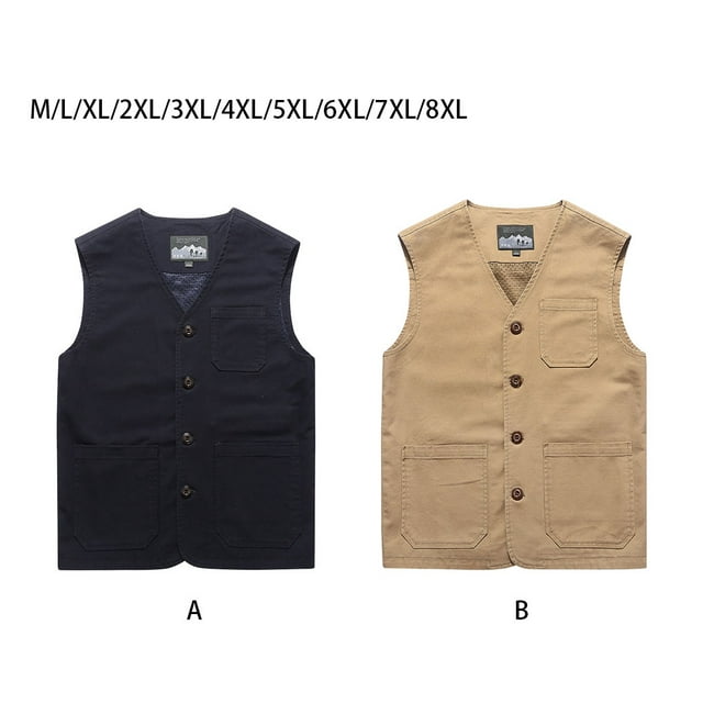 Baohd Versatile And Durable Cotton Vests With Pockets For Men Comfortable To Wear Dark Blue 4XL 1Set