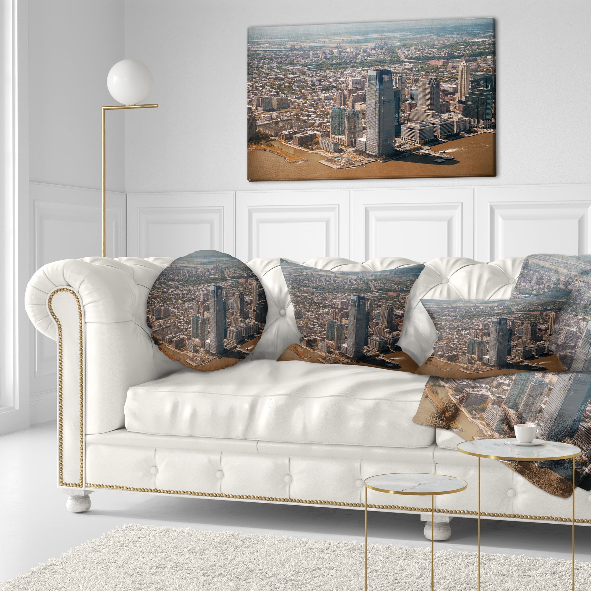Designart Aerial View of City from Helicopter - Cityscape Throw Pillow - 12x20