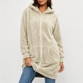 thumbnail image 4 of cocolona Long Fleece Jacket for Women Double-Sided Fuzzy Long Sleeve Outerwear Hooded Zipper Fall Winter Long Coat with Pocket, 4 of 6