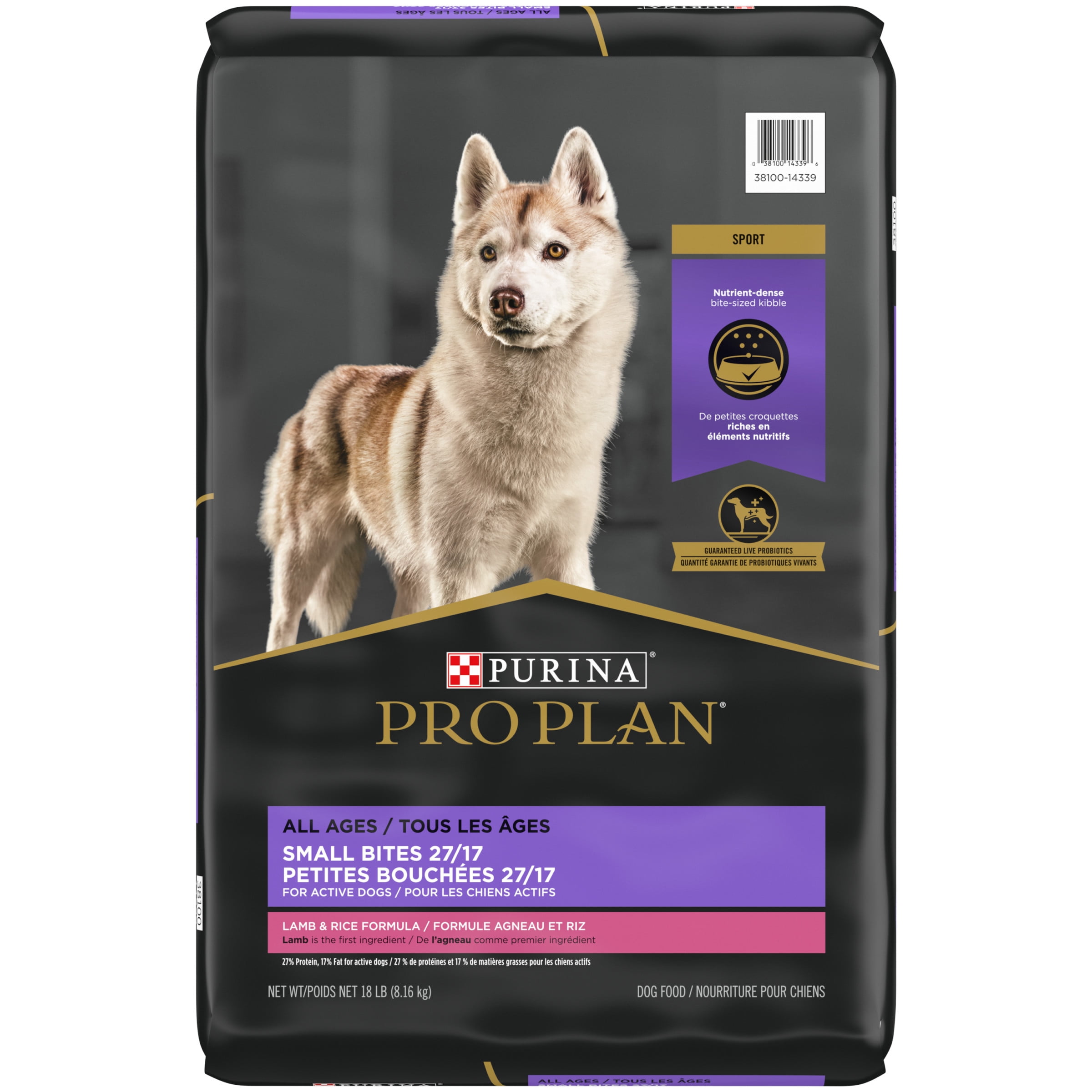 Purina Pro Plan Active 27/17 for Dogs of All Ages Lamb Rice, 18 lb Bag
