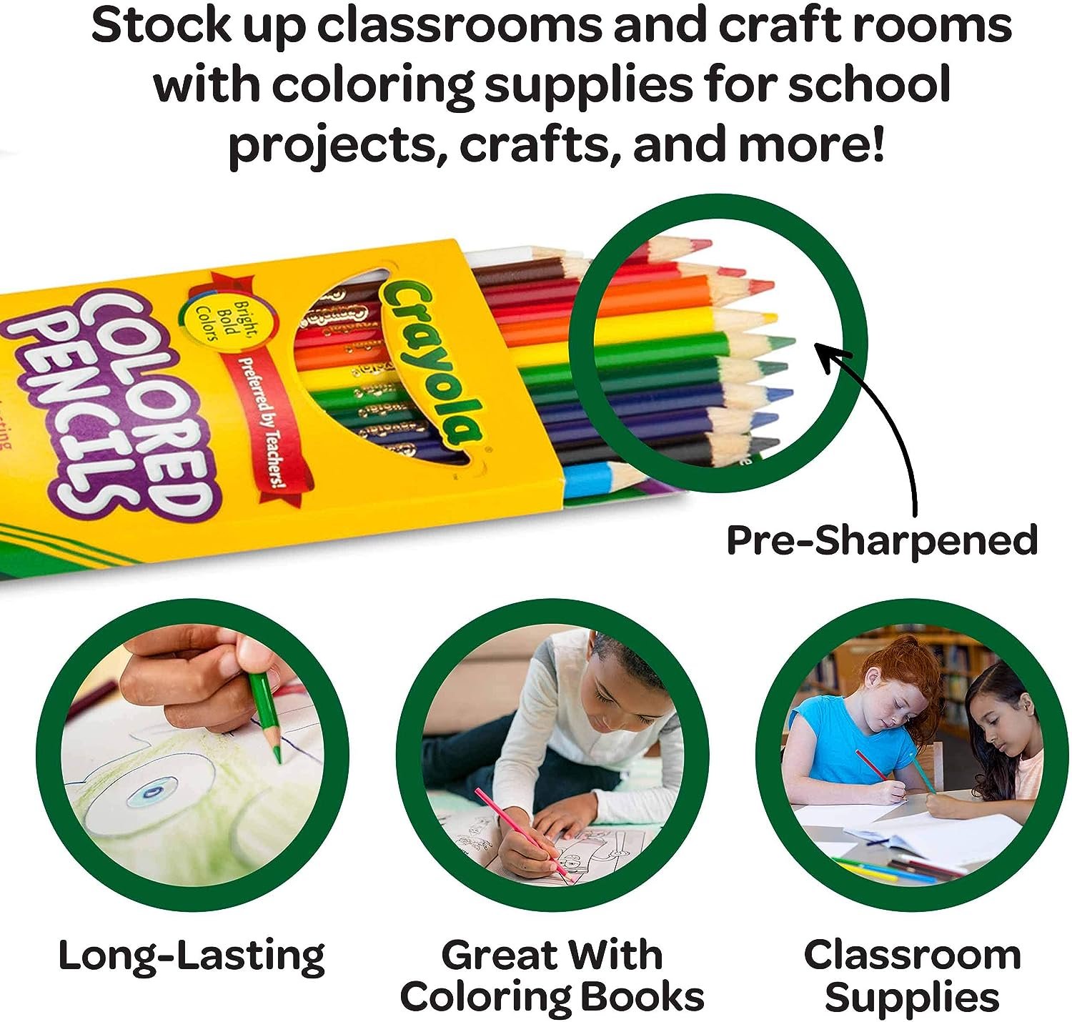 Lápices de Colores Crayola al por Mayor, Preafilados, Útiles Escolares al por Mayor para Maestros, 12 Colores Surtidos, Paquete de 24 6