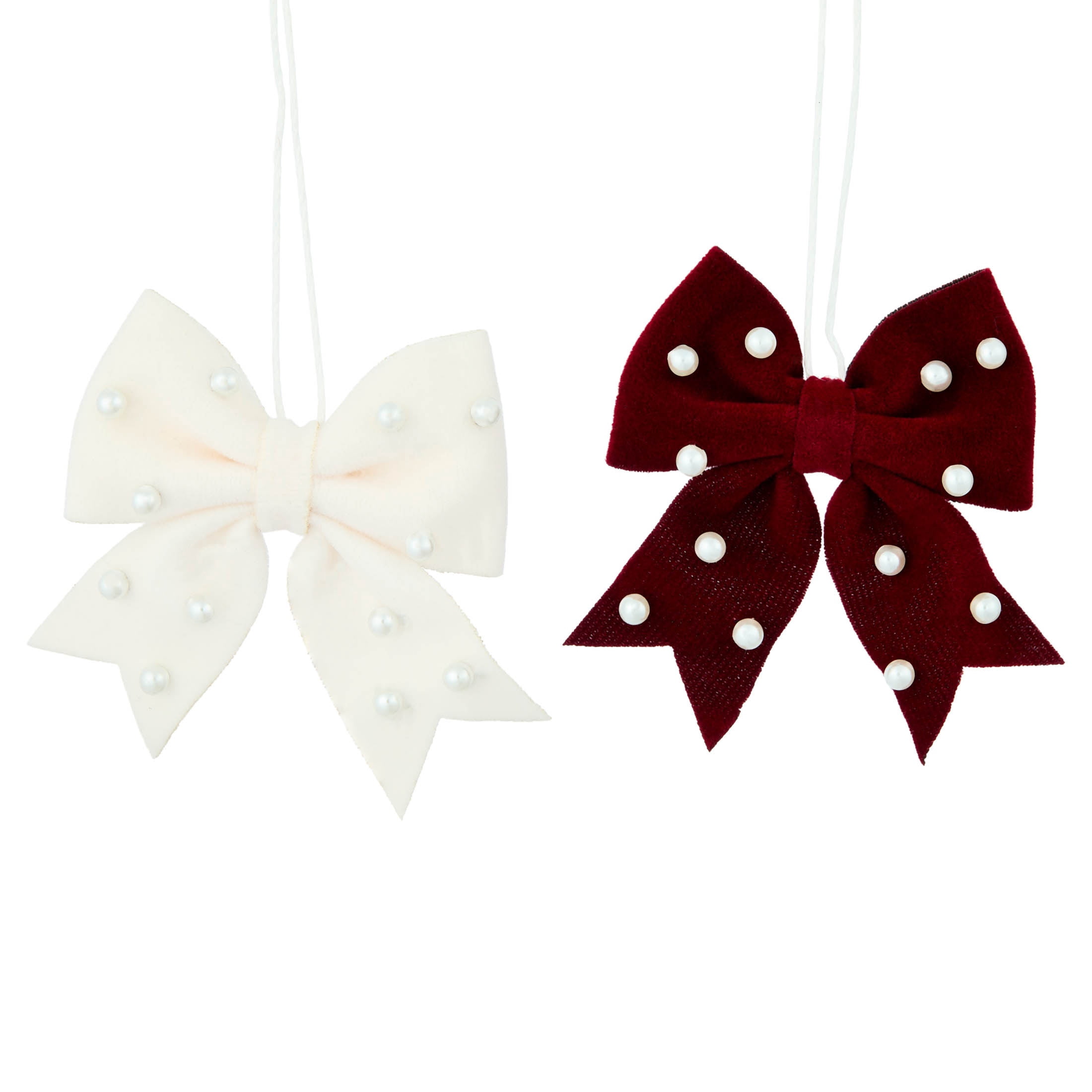 4-Count Red/Blue/White Velvet and Pearl Bow Mini Christmas Ornaments, 2.5", by Holiday Time