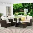 thumbnail image 5 of Superjoe 4 Pcs Outdoor Patio Furniture Set Wicker Sectional Sofa with Coffee Table, Brown, 5 of 8