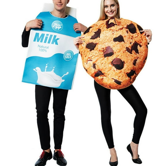SWSMCLT Unisex Halloween Food Cookies and Milk Carton Box Outfit Fashion Crewneck Cosplay Christmas Funny Pull On Style Small-Large