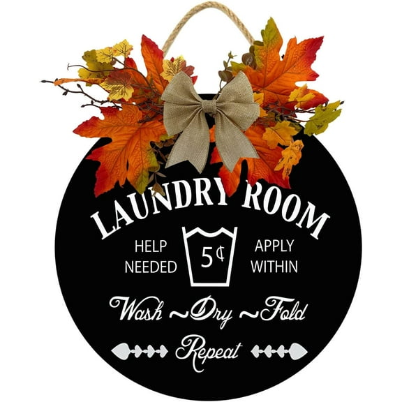 Eveokoki 12" Laundry Room Wooden Front Door Sign Rustic Round Wreath Wall Hanger Porch Decor Spring and Summer Farmhouse Decoration Housewarming Gift