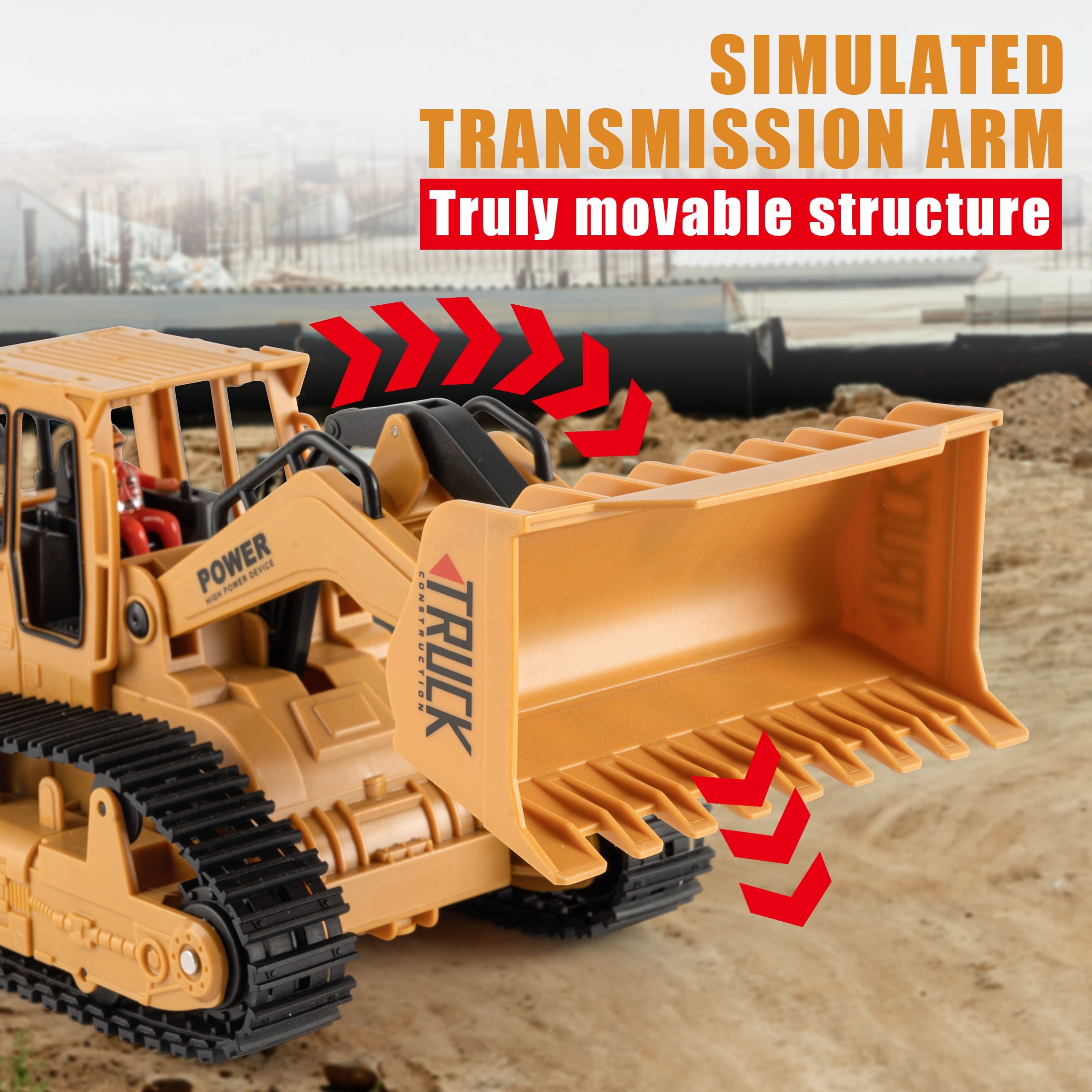 95272FUNN 1/20 Scale 6-Channel RC Hydraulic Excavator & Bulldozer 2-in-1 – Engineering Vehicle Toy for Kids Ages 3+