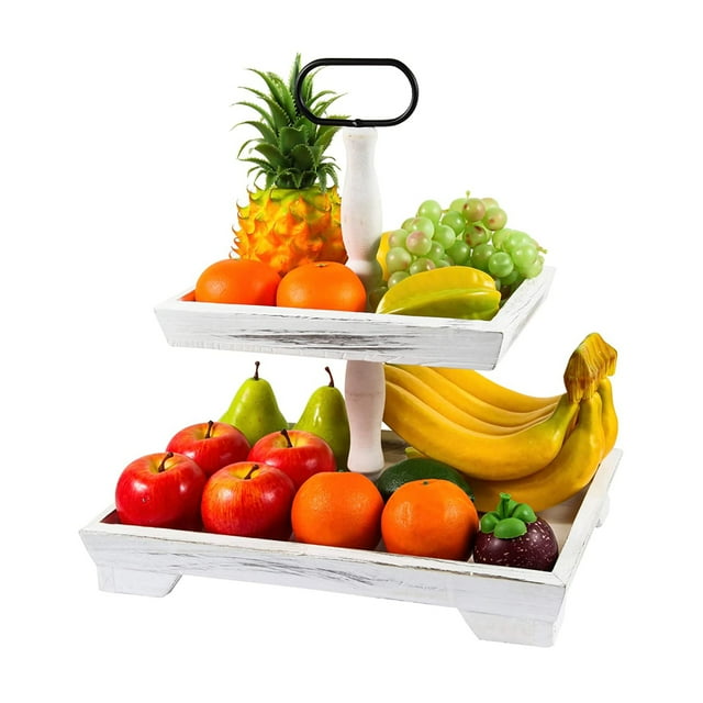 2 Tier Wooden Rustic Tiered Tray Farmhouse Tiered Tray Stand - Walmart.com