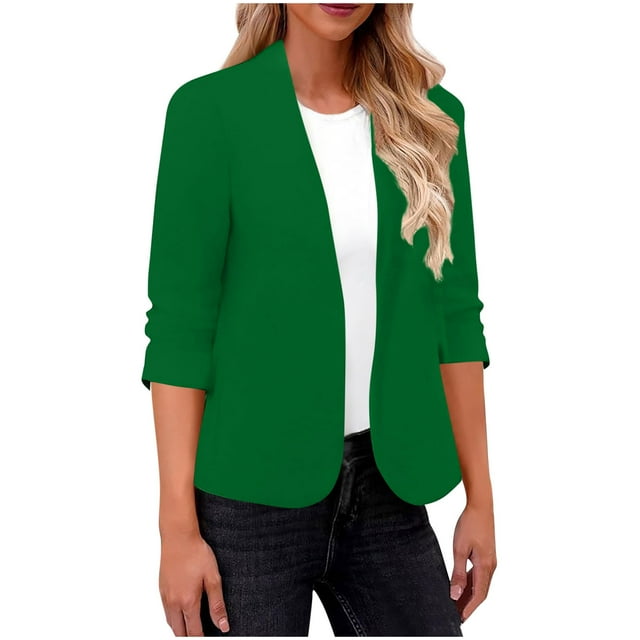 Blouse Décontractée à Manches Longues et Col en V pour Femmes, Couleur Unie, Veste en Polyester pour l'Automne et le Printemps