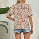 thumbnail image 4 of Blusa de manga con volantes estampada, cuello redondo, borde elástico, blusa informal para mujer, citas, naranja, M, 4 of 6