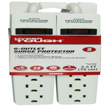 Hyper Tough 2 Pack 6-Outlet Surge Protector with 2.5 ft Cords 500-Joule, White