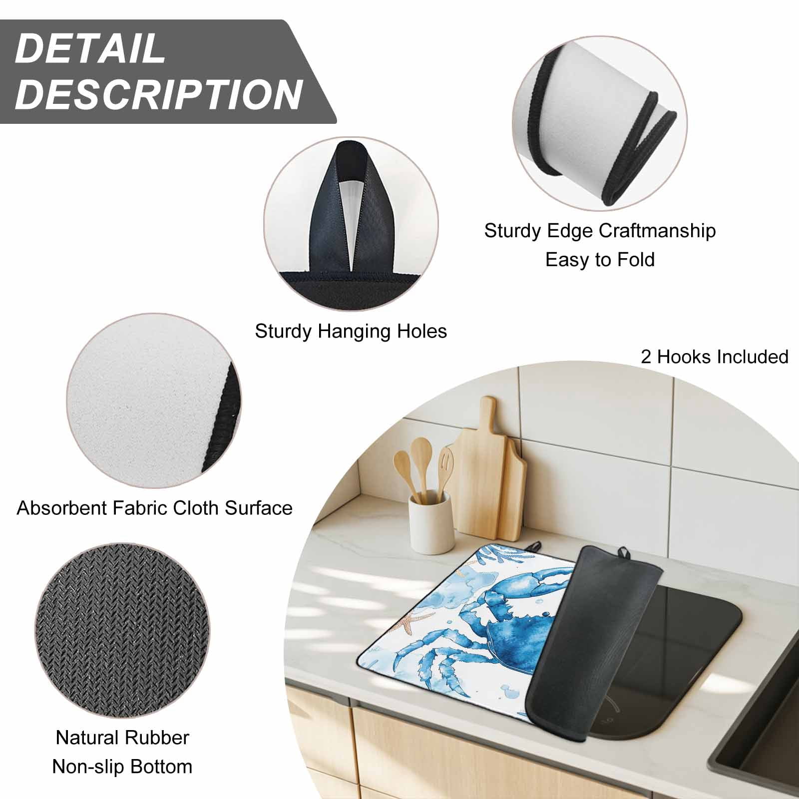 Coastal Crab Stove Top Cover for Electric Stove, Heat-proof & Non Slip Glass Top Stove Cover Protector, Summer Beach Starfish Coral Nautical Kitchen Flat Cooktop Rubber Mat 24x21 Inches