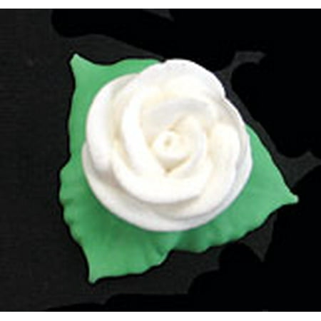 White Rose W/3 Leaves Royal Icing Cake/Cupcake Decorations 12